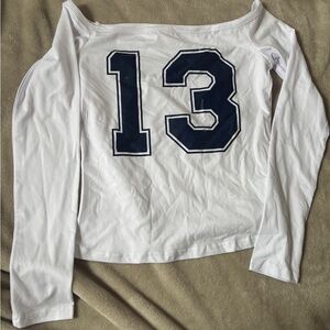 SHEIN White Long Sleeve Tee with Navy Number